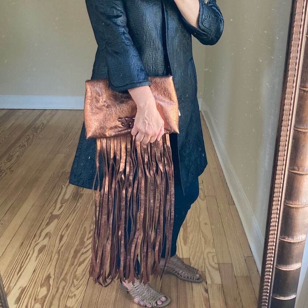Rebecca Minkoff Pillow Clutch‎ with Fringe Metallic Copper (Gold) festival NWT